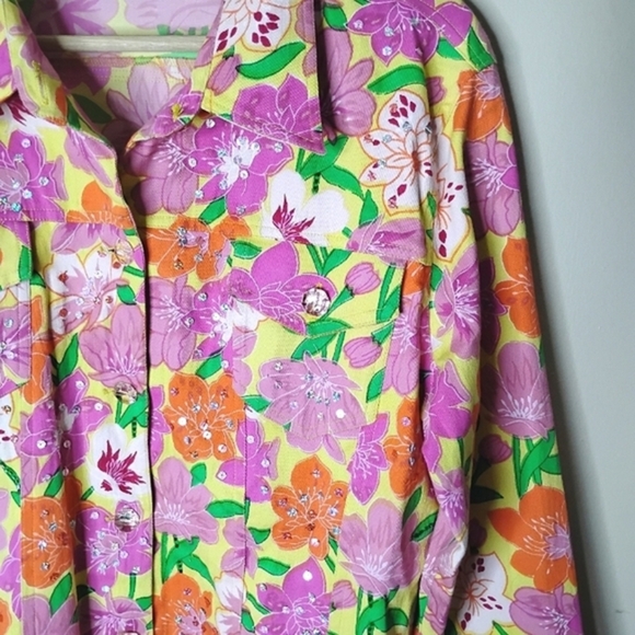 New Identity Sequin Floral Jacket Size L Lightweight Sparkle Festival Party - Picture 3 of 9